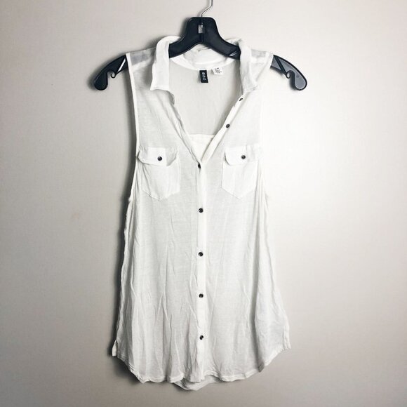 BDG White Linen Blend Sleeveless Button Down Top Small - Picture 1 of 6